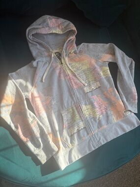Roots Pastel Map Zip-Up Hoodie Canada Sweatshirt Large